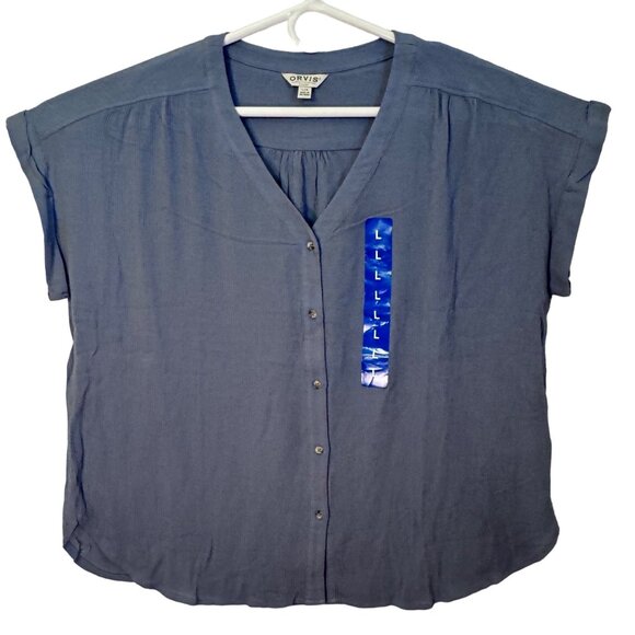 Orvis Womens Light Blue Short-Sleeve Button-Front Blouse Size Large - Picture 1 of 7